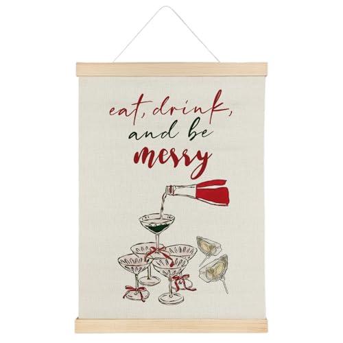 ATBWGT Red and Green Christmas Bar Wall Art Decor, Coquette Red Christmas Bow Wine Champagne Oyster Poster Hanger Frame for Home Bar Party Kitchen Dining Room, 12x16 Inch