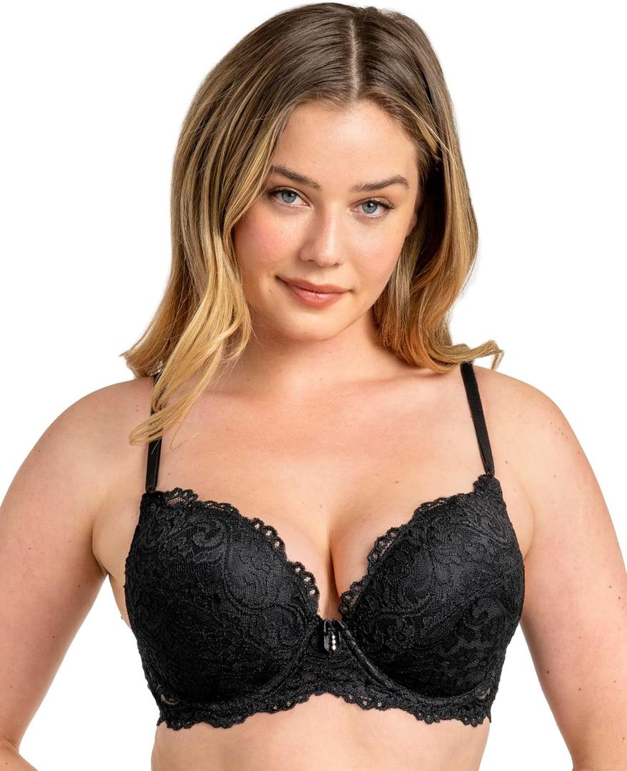 Smart & Sexy Womens Maximum Cleavage Underwire Push Up Bra (36B, Black Hue)