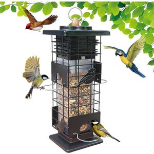 Squirrel Proof Bird Feeders Outdoor Hanging Metal Feeder, 4 Ports for Wild Birds | Weather-Resistant, 2.5 LB Capacity, Ideal for Family Yards & Gardens