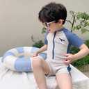 Kids-Boys One-Piece Shark-Swimsuit UPF 50+ Sun-Protection Short-Sleeve Zip-Up Rash-Guard Bathing Suit Swimwear