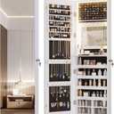 Vlsrka 47.2" LED Jewelry Mirror Cabinet, Wall/Door Mounted Jewelry Armoire Organizer with Full Length Mirror, Large Storage Hanging Cabinet, 4 Drawers, 5 Shelves, Built-in Lighted Mirror (White)