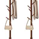 WANGMUXIA 2 PCS Coat Rack, Freestanding Coat Rack with 8 Hooks and 3 Adjustable Size Tree Coat Racks for Bedroom, Hallway, Entrance, Office, for Hats, Coats, Scarves, Handbags (Brown)
