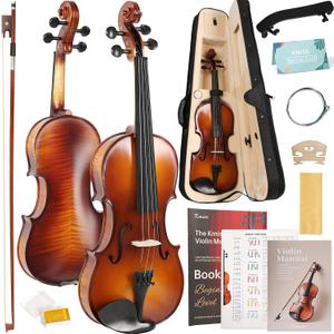 Kmise Violin 4/4 Full Set, High Density Ebony Violins, Glossy Acoustic Fiddle for Adults, Beginners, Students with Violin Case, Strings, Bow Kit, Shoulder Rest, Beginner's Guide (Tiger-Stripe)
