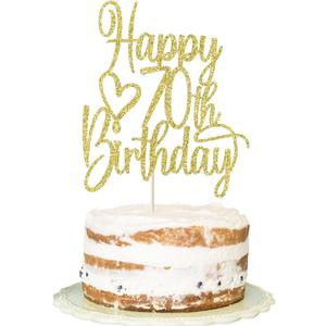 Gold Glitter Happy 70th Birthday Cake Topper - Cheers to 70 Years Cake Topper, 70 & Fabulous Cake Decoration for Hello 70th Birthday Anniversary Party Cake Decorations Supplies