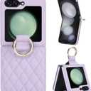 for Samsung Galaxy Z Flip 5 Case with Ring, Premium Leather Back Cover Anti-Scratch Shockproof Case for Galaxy Z Flip5 (Violet)