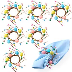 APTWOW Easter Wreath Napkin Rings Set of 12 - Farmhouse Easter Egg Napkin Holder, Spring Flower Napkin Rings for Holiday Birthday Wedding Party Banquet Table Decorations