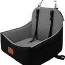 S1 Car Dog Seat with 2 Safety Leashes, Booster Seat for Small Dogs 0-28lbs, Pet Travel Safety Bed with Storage Pockets, Fully Detachable and Easy to Install (Black Outside, Grey Inside)
