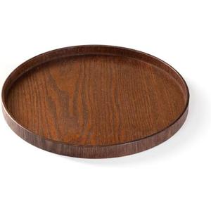Round Wooden Serving Tray Rustic Wood Tea Tray for Breakfast, Snacks, Coffee & Home Decor (Dark, 11.81in)