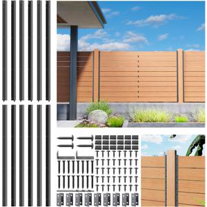 6FT No Dig Privacy Metal Fence Post for Wood Slat U-ShapeBlack Line Post Outdoor Privacy Fence Panels Butt-Joint 6Pack