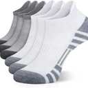 Airacker Ankle Athletic Running Socks Cushioned Breathable Low Cut Sports Tab Socks for Men and Women (6 Pairs) (9-12, White&grey)