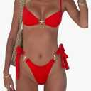 GORGLITTER Women's 2 Piece Thong Bikini Sets Ring Linked High Cut Swimsuits Tie Side Bathing Suit XS