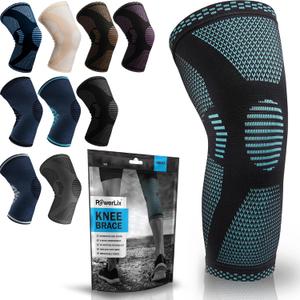 POWERLIX Knee Compression Sleeve - Best Knee Brace for Knee Pain for Men & Women Knee Support for Running, Basketball, Volleyball, Weightlifting, Gym, Workout, Sports - (Light Blue XL) 