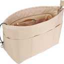 Time Wing Purse Organizer Insert Tote Handbag Organizer Divider Bag in Bag Shaper Liner Multi Pockets Compartments Zippers Key Chain Medium Beige