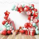 HOUSE OF PARTY Christmas Balloons Arch Kit - Christmas Balloons Red and Mint with Candy Cane Mylar Balloons with Candy Cane for Xmas Decorations