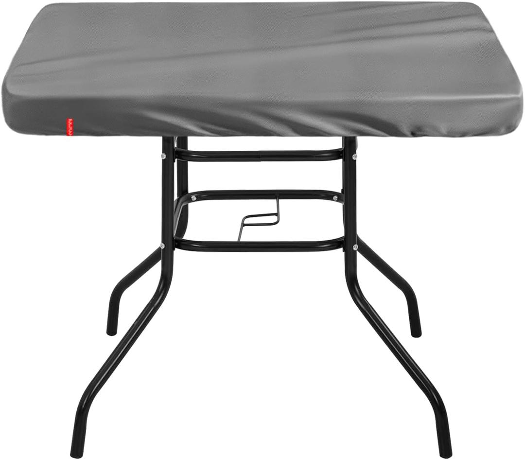Outdoor Square Table Cover Waterproof UV-Resistant for 28 x 28 Inch Patio Tables - Heavy Duty Weatherproof Table Top Protector with Elastic Hem (Grey)
