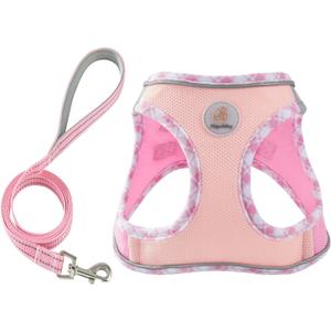 Hipubby Dog Harness Small Sized and Leash Set, No Pull Soft Mesh Puppy Vest, Reflective Breathable Lightweight Pet Harness, Harness for Small Medium Dogs and Cats - Light Pink L (L (Chest: 19.5"-21.5"))