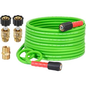 YAMATIC Super Flexible Pressure Washer Hose 30FT for Power Washer Replacement, Kink Resistant Extension With Leak-Free M22 Female & 3/8" Quick Connect Adapters, 1/4" 3200 PSI, Green