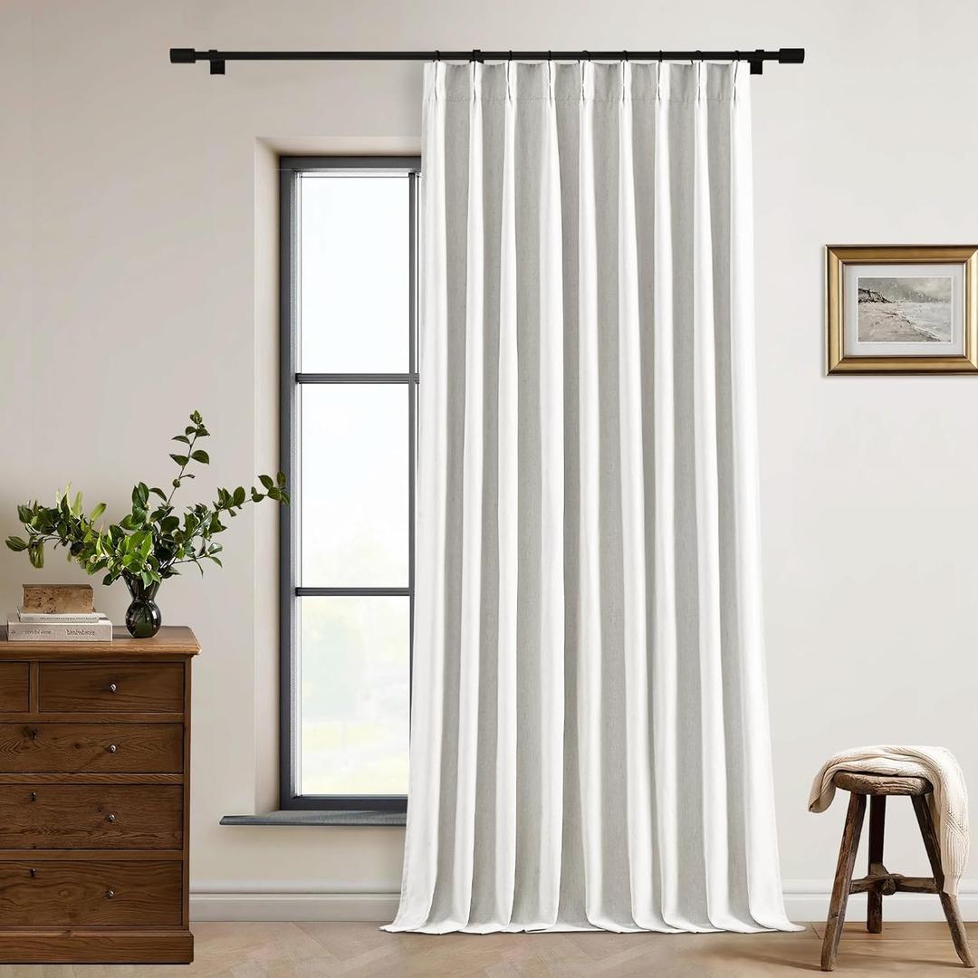 Extra Wide 60 Inch Width Blackout Curtains 96 Inches Long for Living Room Bedroom Room Darkening Linen Pinch Pleated Office Thermal Insulated Ceiling Track Window Sliding Door Drapes 60x96 1 Panel