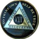 Blue Star Press 8 Year Classic Black AA Alcoholics Anonymous Medallion Sobriety Chip Tri Plate Gold & Nickel Plated Serenity Prayer
