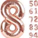 Rose Gold 8 Balloon, Number Balloons 40 Inch, 8th Birthday Decorations for Boys Girls, Birthday Balloons, Rose Gold Party Supplies, Number 8 Balloon