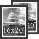 16x20 Picture Frame, Black Solid Wood, 2 Pack, Wall Hanging for Art