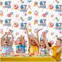 LZLANZHI 2 Pack Donut Theme Birthday Party Supplies Funny 6 7 Meme Decorations 3.3x6.6ft Tinsel Foil Fringe Curtain White Photo Booth Prop Six Seven Backdrop Streamer Decor for Kids