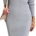 Womens Solid Long Sleeve Square Neck Bodycon Midi Length Tight Slit Pencil Dress Autumn Knitted Sexy Sweater Dresses, XXL, Gray