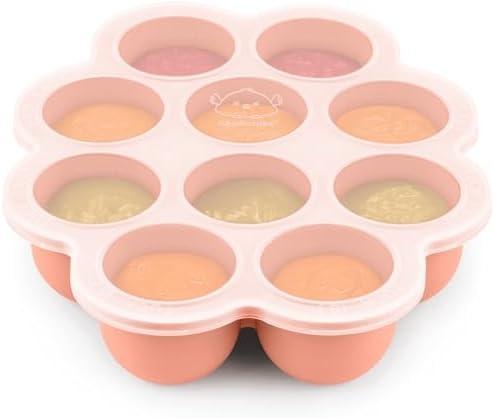 KeaBabies Silicone Food Freezer Trays with Lid, 2oz x 10 Pods Baby Food Storage Containers, Easy Puree Meal Prep, Breast Milk Silicone Freezer Molds, Dishwasher, Microwave Safe, BPA-Free (Roseate)