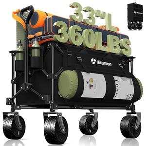 Hikemoon 150L Collapsible Wagons Carts Foldable, 360LBS Heavy Duty Folding Beach Cart with Big All-Terrain Wheels, Portable Utility Wagon for Grocery, Shopping, Garden, Sports, Camping, Black (Missing Parts)