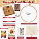 TEKWAVE Punch Needle Kit for Adults Beginners Rooster Sunrise Design, Step-by-Step Video Pre-Printed Pattern and Written Instructions, DIY Embroidery Set with Yarn, Fabric, Hoop for Home Decor Crafts