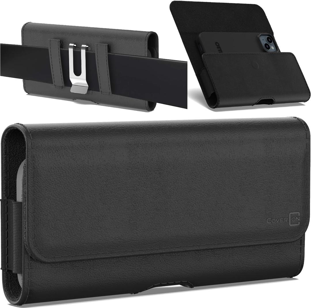 CoverON Holster for Samsung Galaxy S25 S24 S23 S22 S21 S20 S10+ /Galaxy Note 10 /J3 A10e A01, Cell Phone Case Belt Clip Magnetic Close Carrying Leather Pouch (Fits with Otterbox or Any Case on)