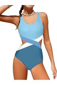 Girls Swimsuit One Piece Cutout Bathing Suit for Girls Cute Swimwear Color Block Beach Padded 13-14 y