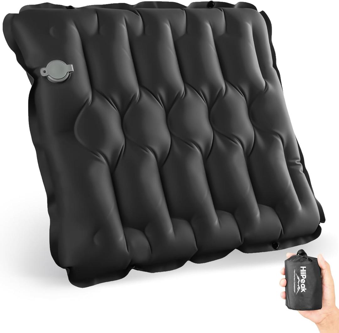 HiiPeak Inflatable Seat Cushion, Lightweight Compact Stadium Seat Pad Camping Air Seat Cushion for Airplane Travel Bleachers Backpacking Hiking Office Car Sports Events Concert(Black)