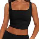 Zeagoo Women's Square Neck Sleeveless Crop Tops 2026 Cute Double Layer Casual Slim Fit Trendy Tank Tops (X-Large, Black)