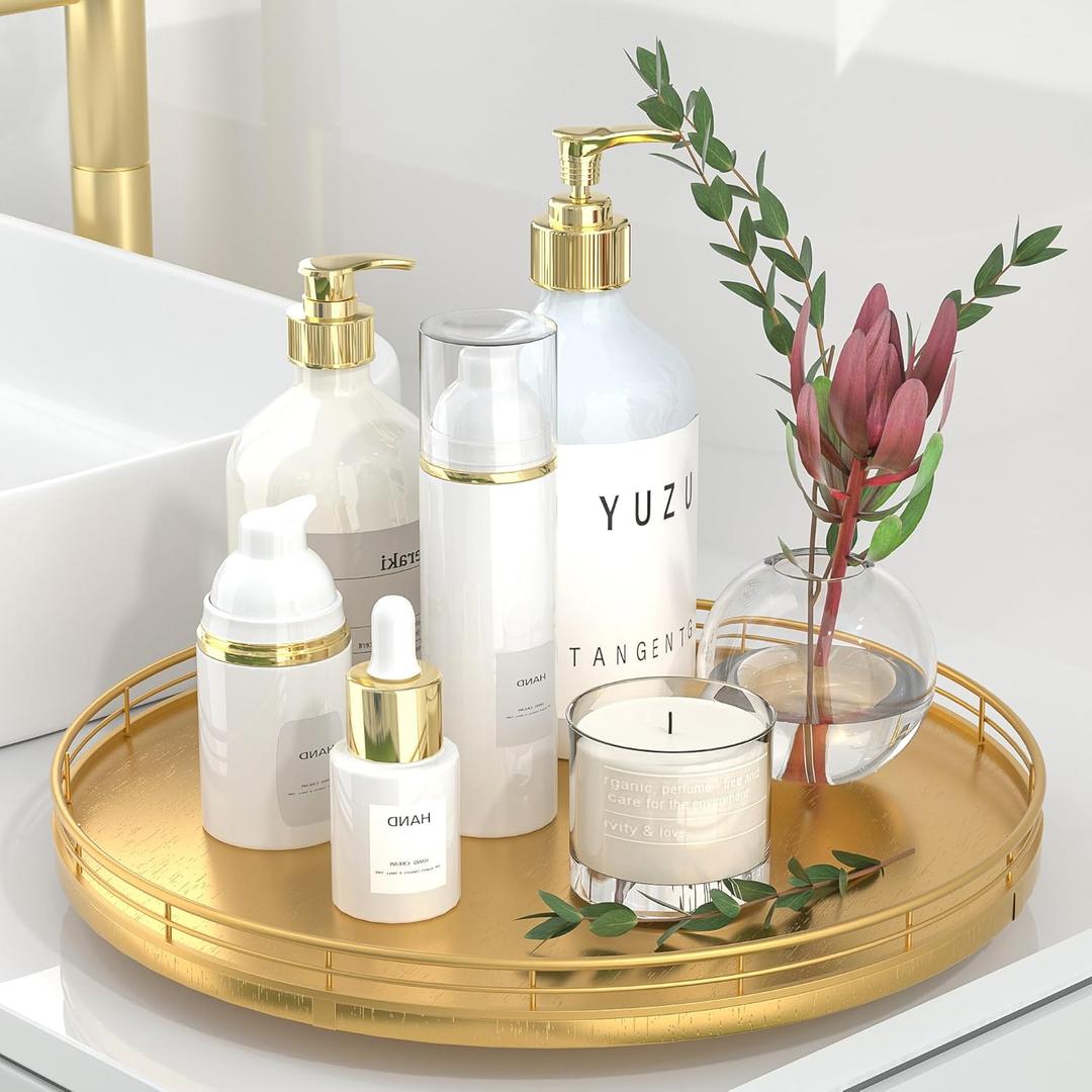 13" Gold Lazy Susan for Table Top, Oak Wood Lazy Susan Turntable Organizer for Dining Coffee Table Centerpiece Bar Decor Kitchen Countertop Bathroom Vanity Decorative Tray for Perfume Jewelry Round 13" Gold Lazy Susan for Table Top, Oak Wood Lazy Susan Turntable Organizer for Dining Coffee Table Centerpiece Bar Decor Kitchen Countertop Bathroom Vanity Decorative Tray for Perfume Jewelry Round