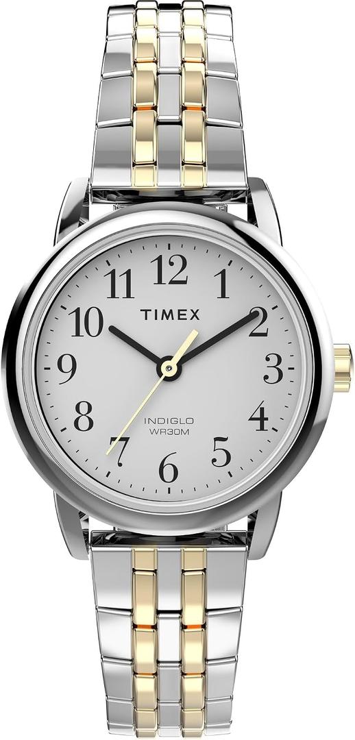Timex Women's Easy Reader 25mm Watch – Silver-Tone Case White Dial with Two-Tone Expansion Band