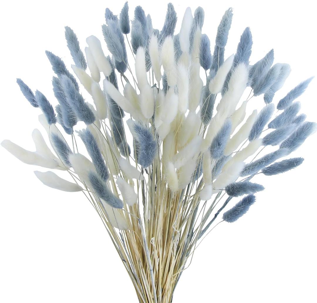 CISDUEO 120pcs Dried Bunny Tails Flowers Lagurus Ovatus Tail Dried Flowers Pampas Grass White and Gray Natural Dried Floral Arrangement for Boho Decor Home Wedding DIY Farmhouse Table Christmas (17")