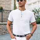Runcati Mens Henley Shirts Short Sleeve Casual Polo Shirts Summer Business Workout Golf T- Shirts (White, L)
