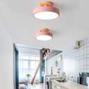 Dimmable LED Ceiling Light Fixture,1-Lights 9 Inch Pink Modern Ceiling Lights Flush Mount Wooden 12W Chandelier for Living Room Bedroom Kitchen,3000K/4000K/6000K Temperatures Selectable
