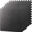F2C 6 Pieces Puzzle Exercise Mat EVA Foam Interlocking Tiles with 12 End Borders for Gym Home Exercise Workout Floor Protecting Black