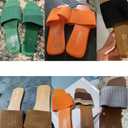 OYOANGLE Women's Single Band Square Open Toe Slide Sandals Summer Slip on Flat Sandals (7.5, Apricot)