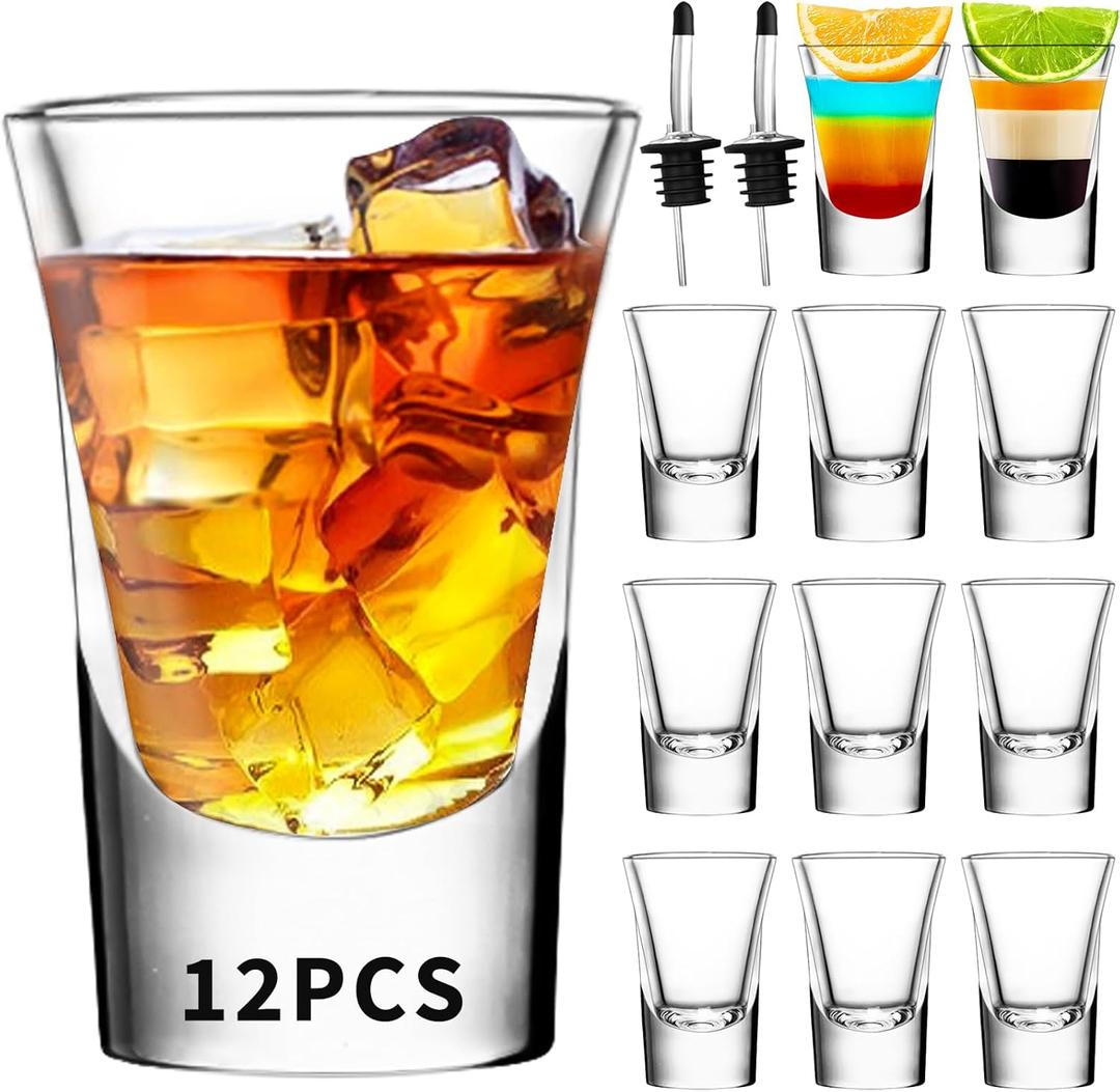 SuproBarware Heavy Base Shot Glass Set of 12, Shot Glasses 1.2 Ounce Set with Heavy Base Great for Whiskey, Tequila, Vodka and DIY