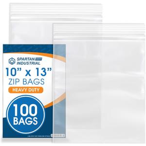 Spartan Industrial - 10 X 13 (100 Count) 4 Mil Thick Clear Reclosable Zip Plastic Poly Bags with Resealable Lock Seal Zipper - Heavy Duty and Durable