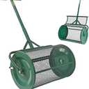Compost Spreader, 24" Peat Moss Spreader, Roller Lawn Spreader with 3 Heights T Shaped Handle, Side Latches Powder Coated Steel Mesh Basket, Lawn & Garden Spreader for Spreading Manure Topsoil, Green