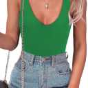 SAUNGKUAI Womens Bodysuit Sexy Plunge Deep V Neck Backless Sleeveless Tank Thong Body Suits Outfits for Going Out (Medium, Green)