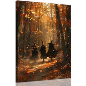 ILLBDR Halloween Witch in Autumn Forest Canvas Wall Art 16x24 inch