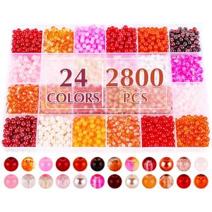 XSEINO About 2800 PCS 4mm Glass Beads Bracelet Making Kit,24 Assorted Red Elegant Series Colorful Crystal Beads for Bracelet and Jewelry Making and DIY Crafts, Friendship Bracelets (Red Pink Series)