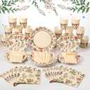 Roshtia Floral Party Supplies for 25 Guests - Disposable Flower Paper Plates & Napkins, Tableware for Girls & Women Birthday Tea Party Decorations, Floral Disposable Dinnerware