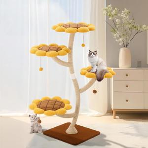Romiromi Sunflower Cat Tree 56" Tall,Modern Cat Trees for Indoor Cats with Scratching Post Best Cat Trees for Large Cats Luxury Cat Gifts Easy Assemble