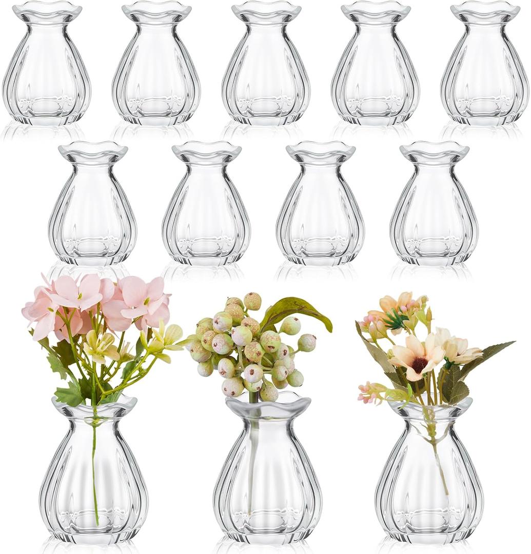 12 Pieces Glass Bud Vases for Centerpieces Bulk 3.5 Inch Mini Flower Bouquets Vases Small Cute Crystal Ribbed Glass Bud in Bulk for Wedding Baby Bridal Shower Table Party Home Decor (Clear)